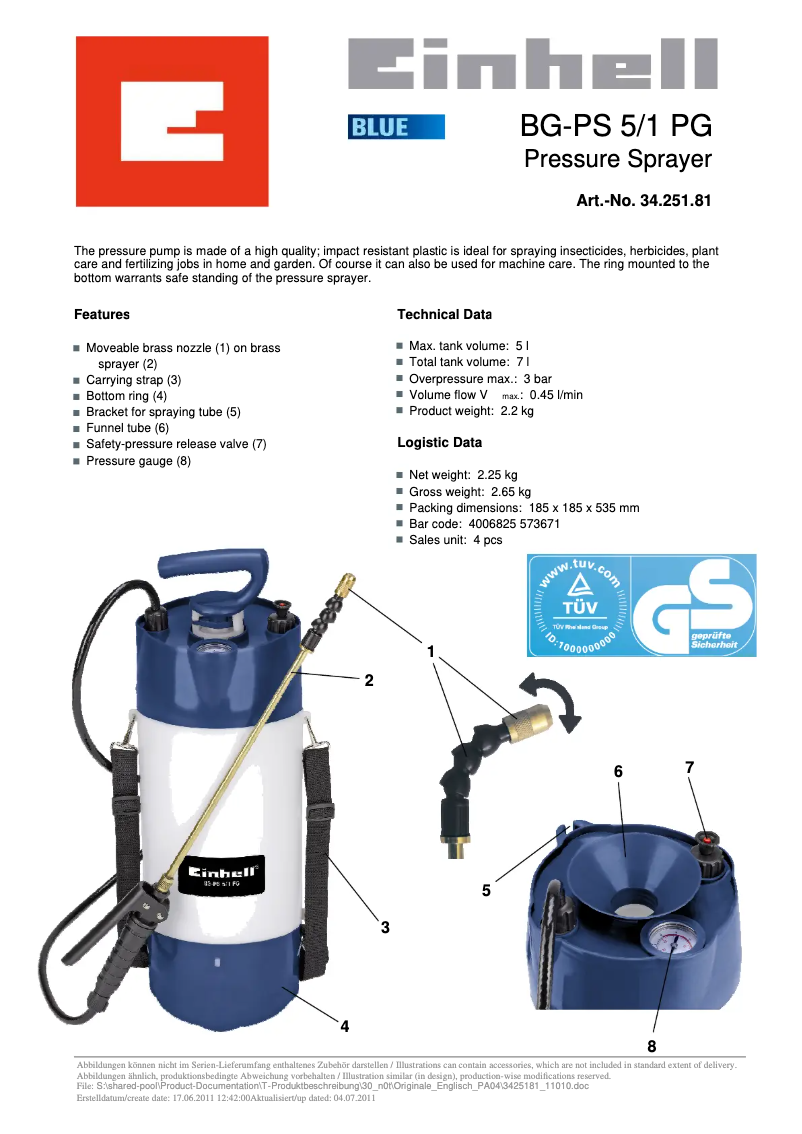 Image de la première page du manuel de l'appareil BG-PS 5/1 PG