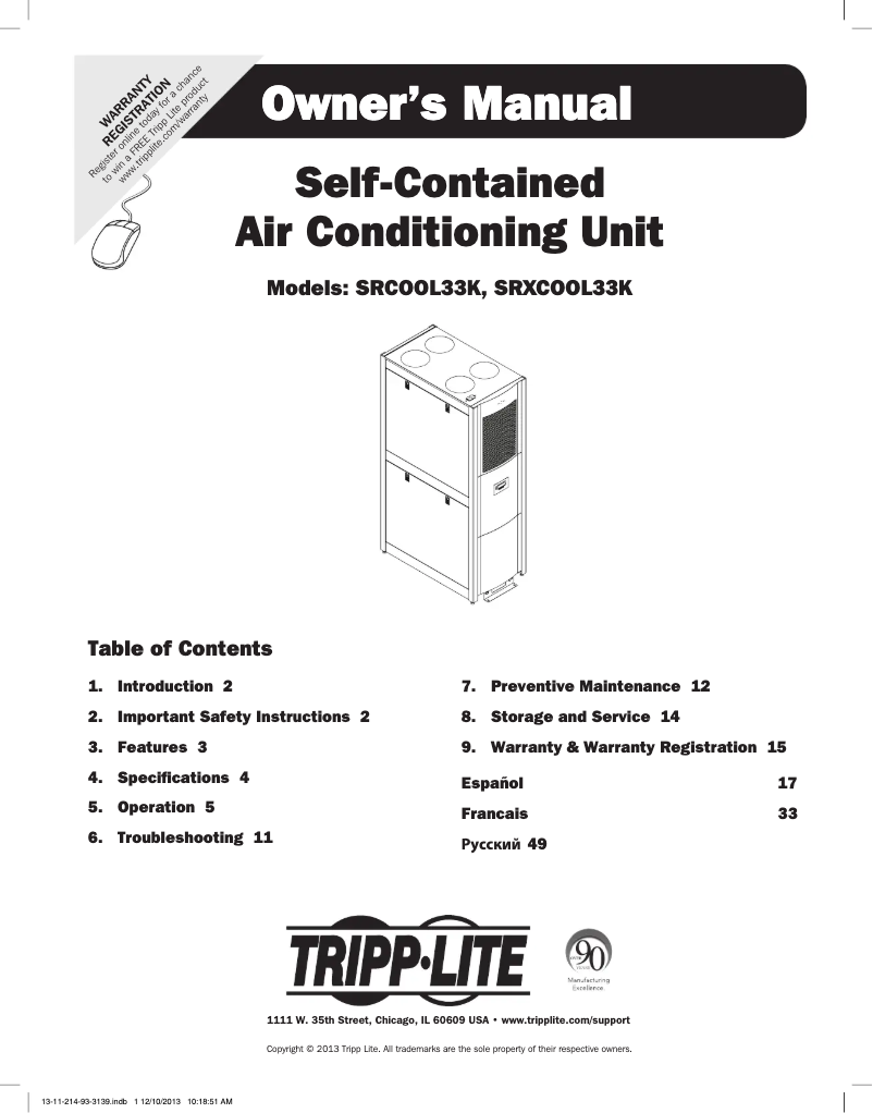 Página 1 del manual Manual de usuario Tripp Lite SmartRack SRCOOL33K