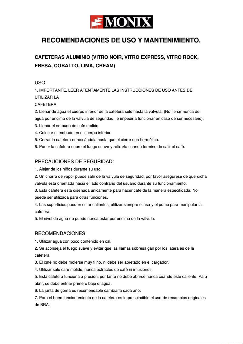 Page n°1 - Manuel utilisateur Monix M861006