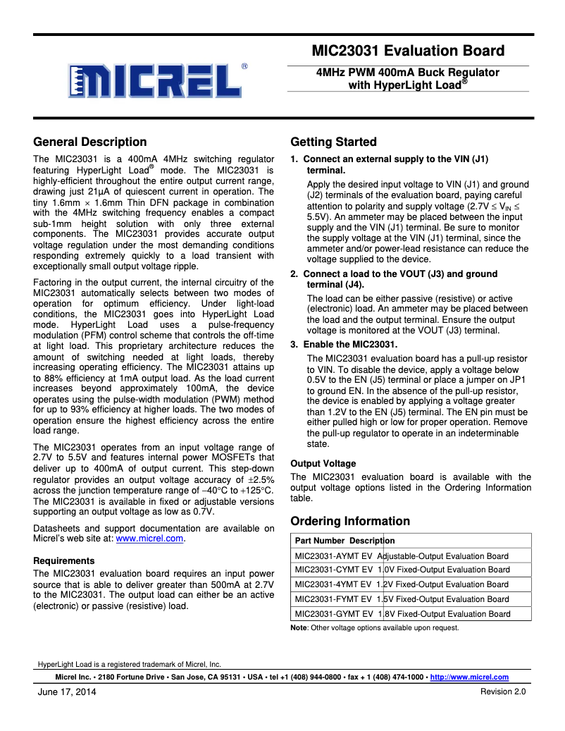 Page 1 de la notice Manuel utilisateur Microchip MIC23031-4YMT