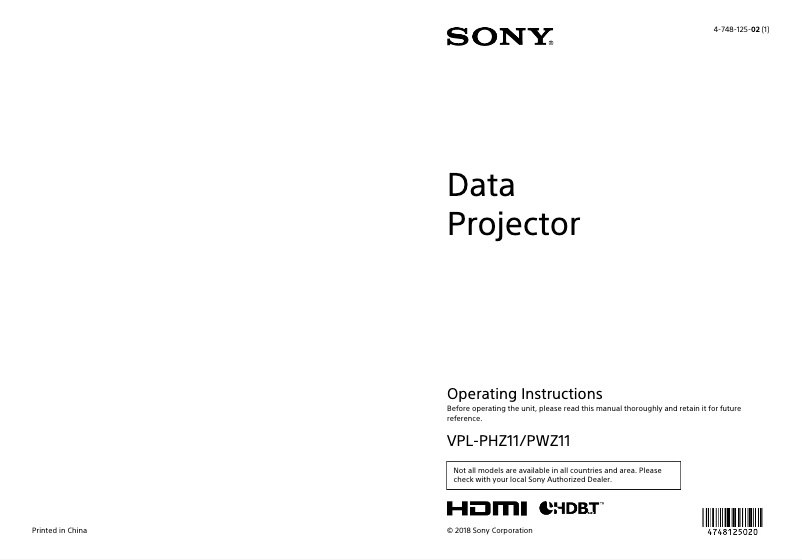 Page 1 de la notice Manuel utilisateur Sony VPL-PHZ11