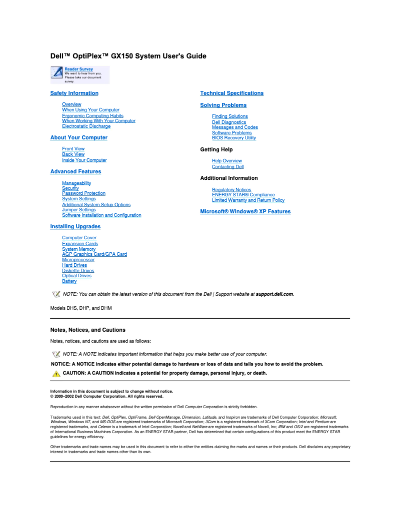 Page n°1 - Manuel utilisateur Dell OptiPlex GX150