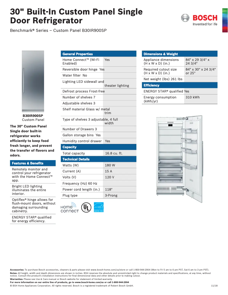 Page 1 de la notice Fiche technique Bosch B30IR900SP