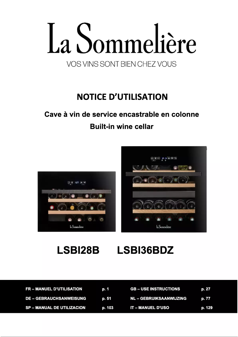 Page n°1 - Manuel utilisateur La Sommelière LSBI36BDZ