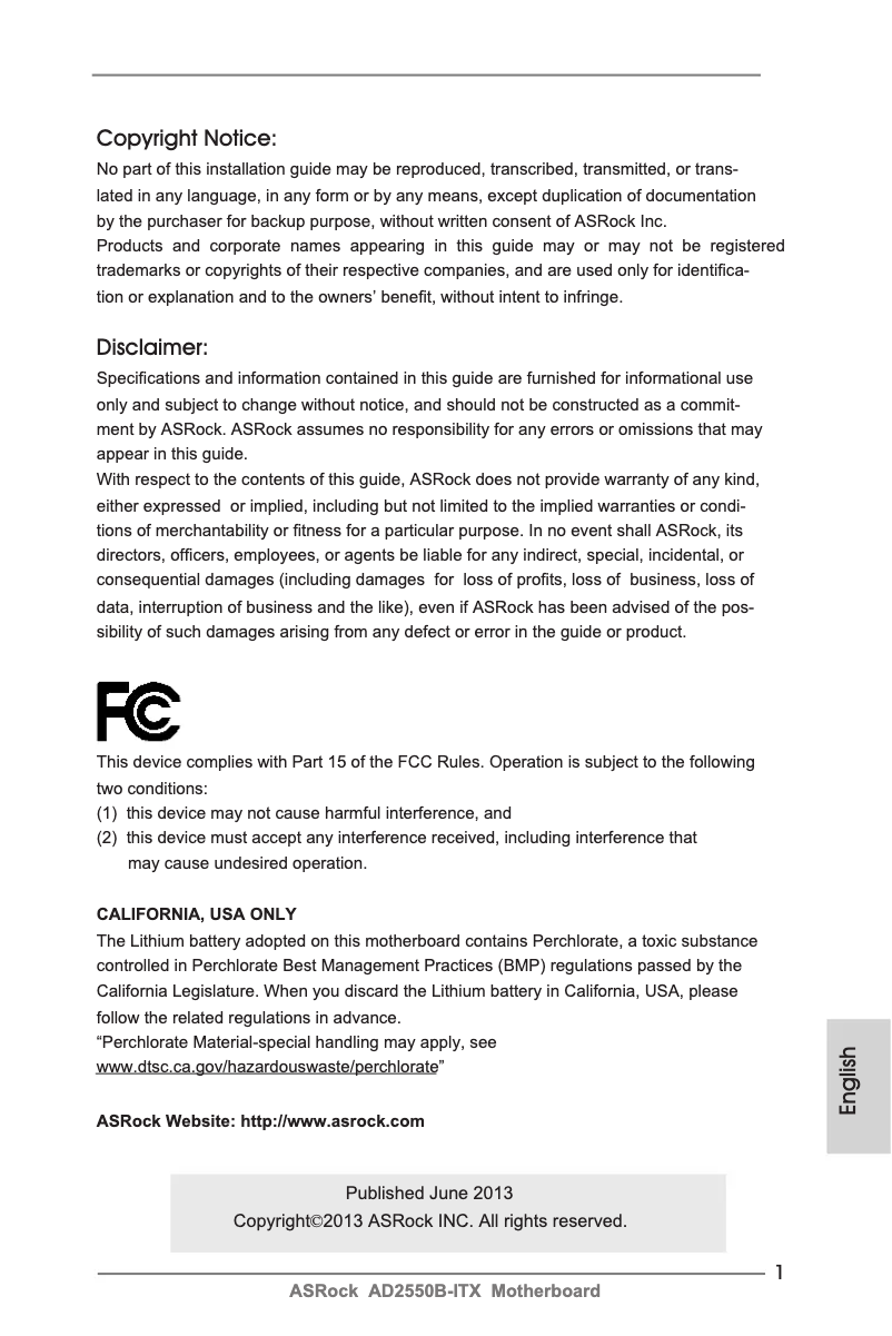 Image de la première page du manuel de l'appareil AD2550B-ITX