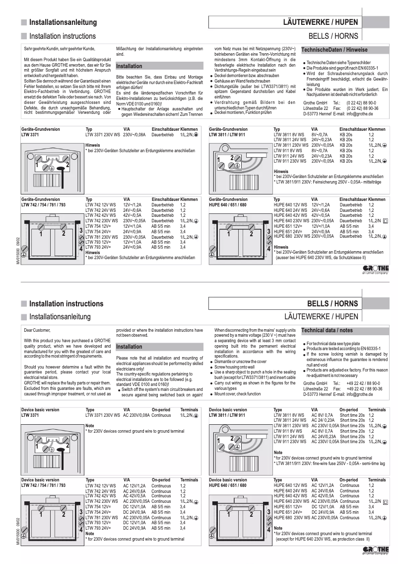 Page 1 de la notice Manuel utilisateur Grothe LTW 742