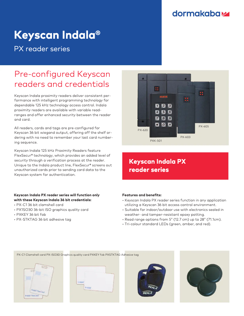Page 1 de la notice Manuel utilisateur Dormakaba Keyscan Indala