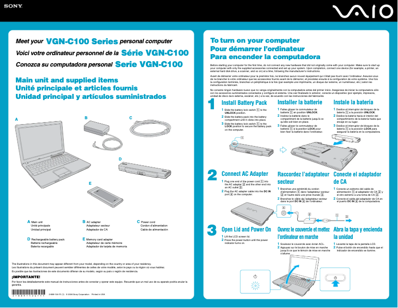Page n°1 - Guide d'installation Sony Vaio VGN-C190G
