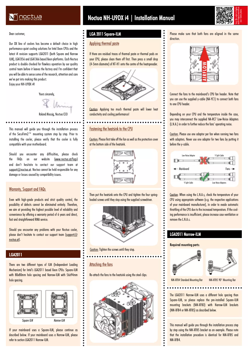Page 1 of the manual User Manual Noctua NH-U9DX i4