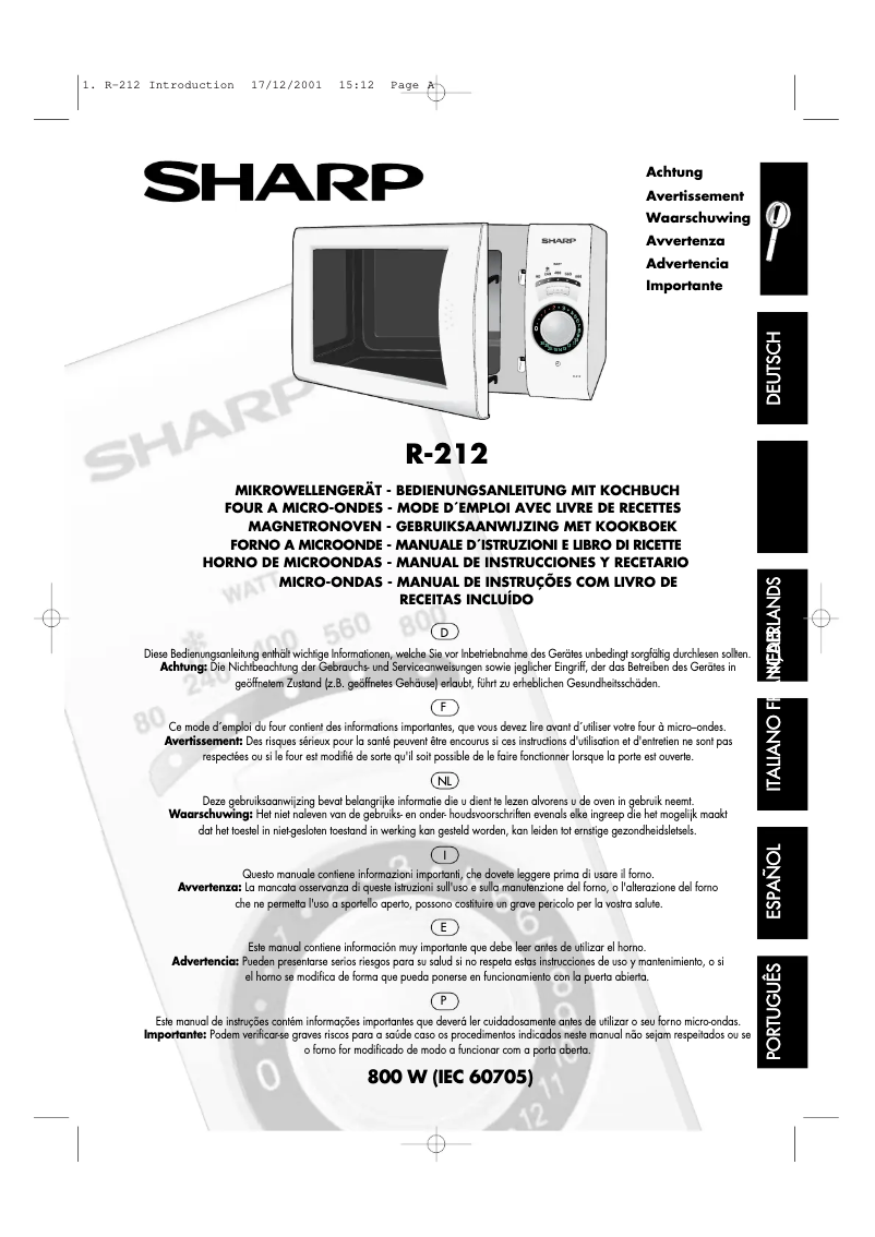 Page n°1 - Manuel utilisateur Sharp R-212WD