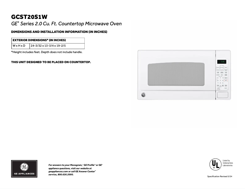 Página 1 del manual Ficha técnica GE GCST20S1