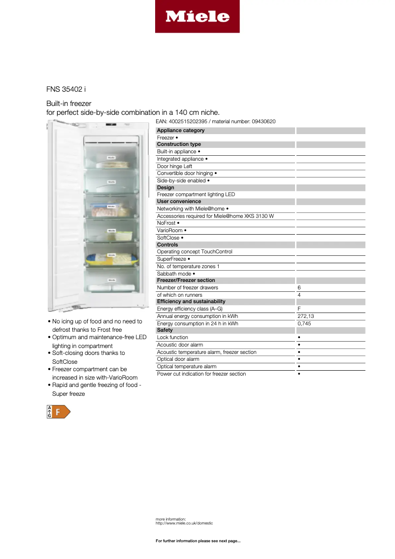 Page n°1 - Fiche technique Miele FNS 35402 I