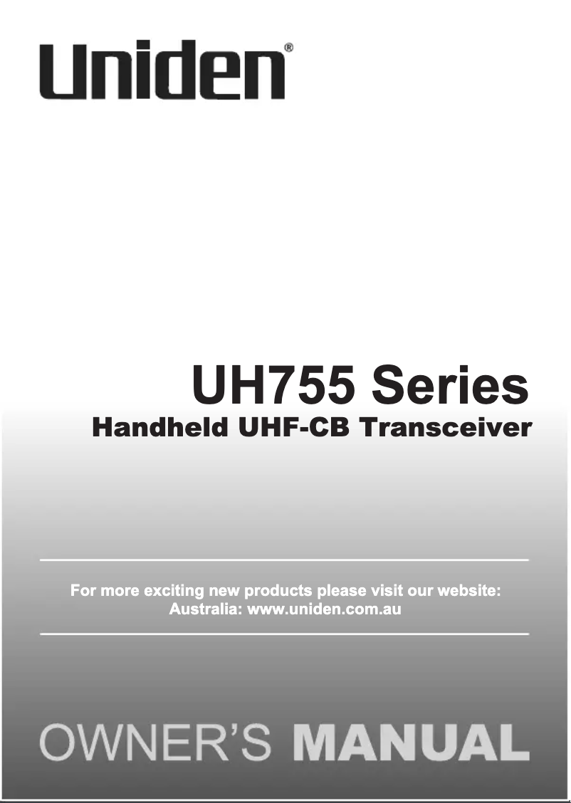 Page n°1 - Manuel utilisateur Uniden UH755-2DLX