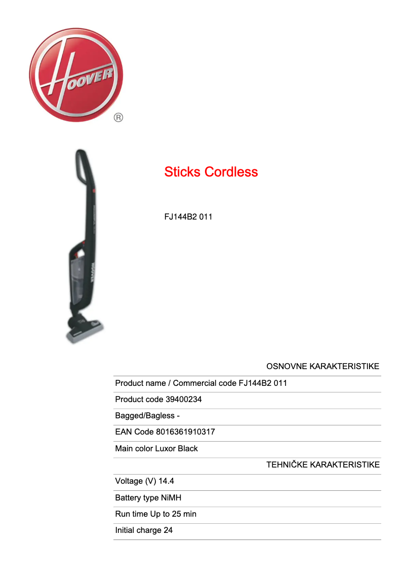 Página 1 del manual Manual de usuario Hoover FREEJET 2IN1 FJ144B2 011