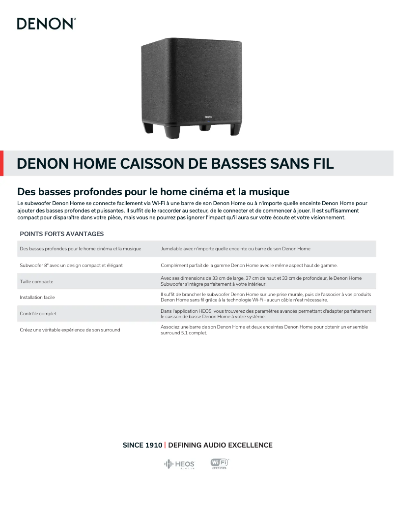 Página 1 del manual Ficha técnica Denon Home Subwoofer
