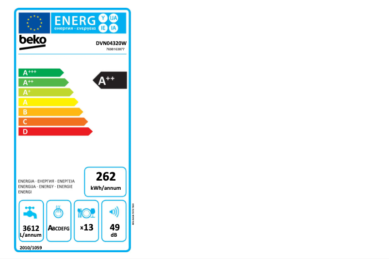 Page 1 de la notice Label énergétique Beko DVN04320