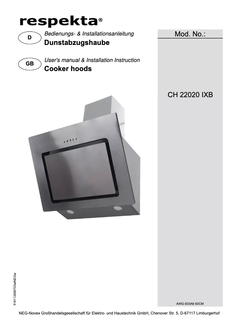 Page n°1 - Manuel utilisateur Respekta Numa CH22020IXB