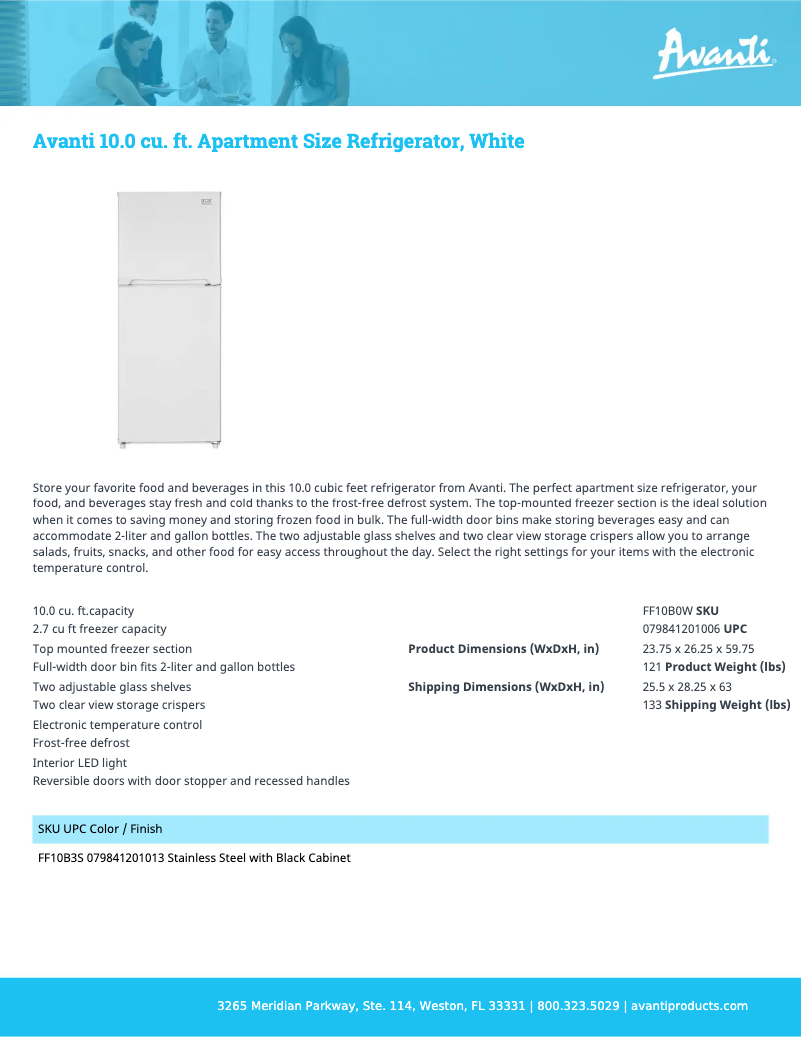 Page n°1 - Fiche technique Avanti FF10B0W