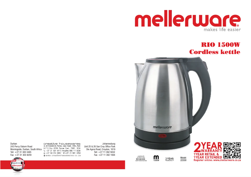 Page 1 de la notice Manuel utilisateur Mellerware Rio 22330