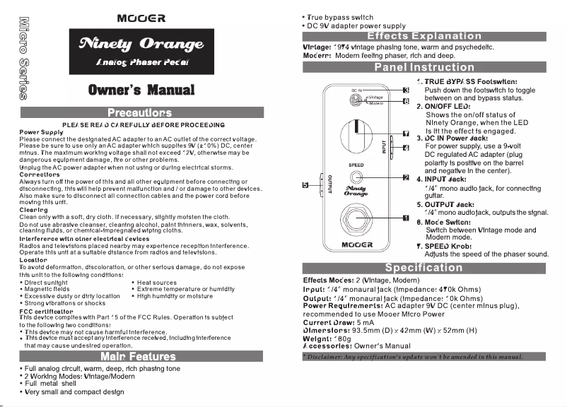 Image de la première page du manuel de l'appareil Ninety Orange