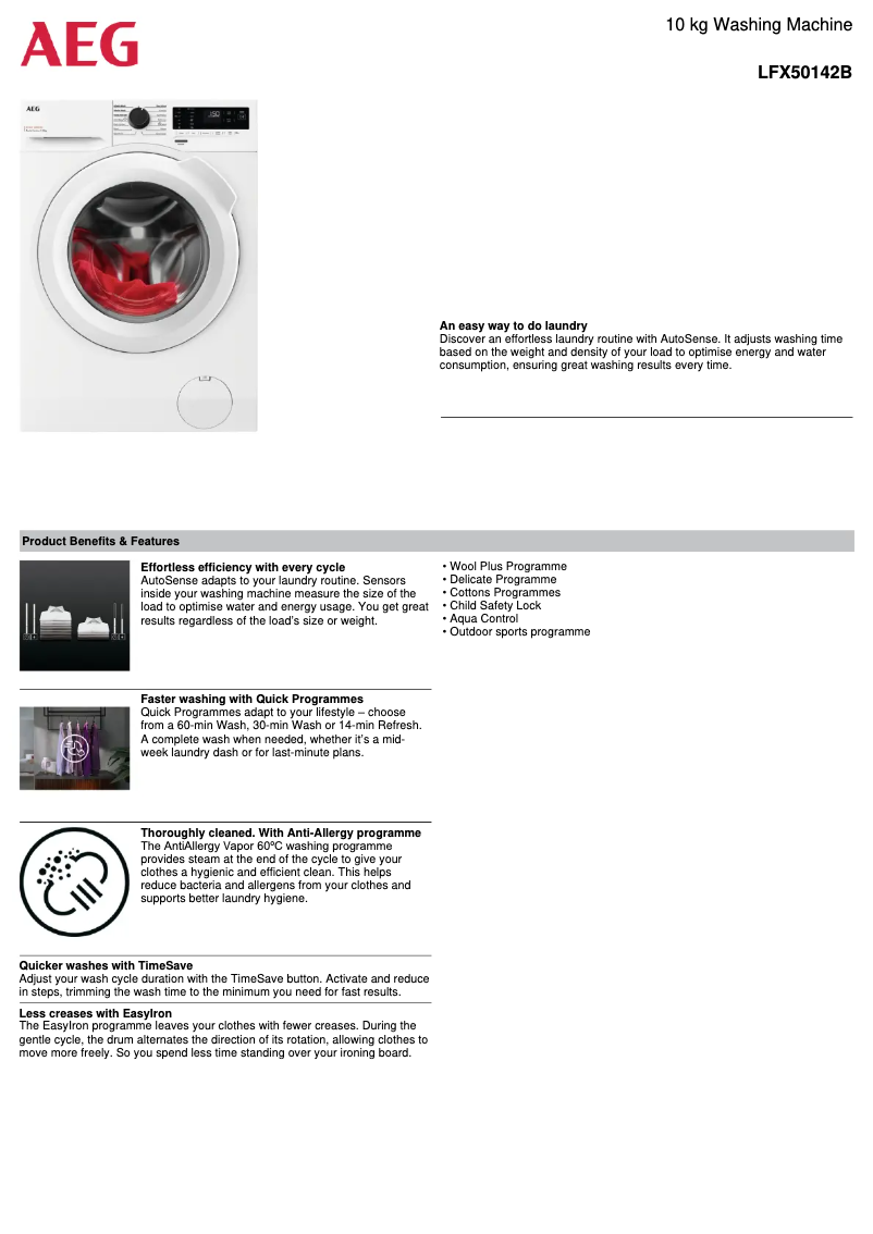 Página 1 del manual Ficha técnica AEG LFX50142B