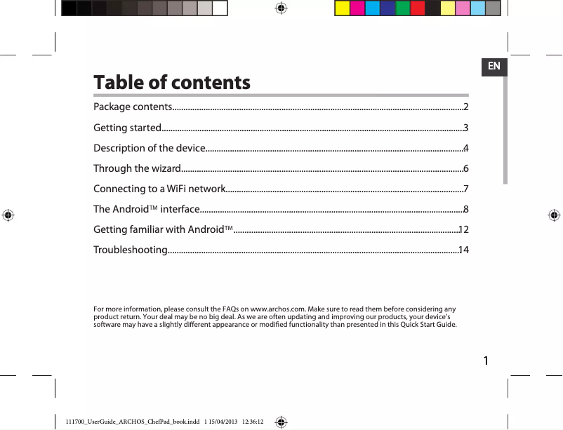 Page n°1 - Manuel utilisateur Archos ChefPad