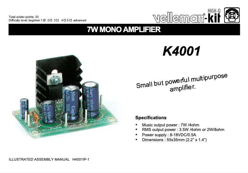 Page n°1 - Instructions / montage Velleman K4001
