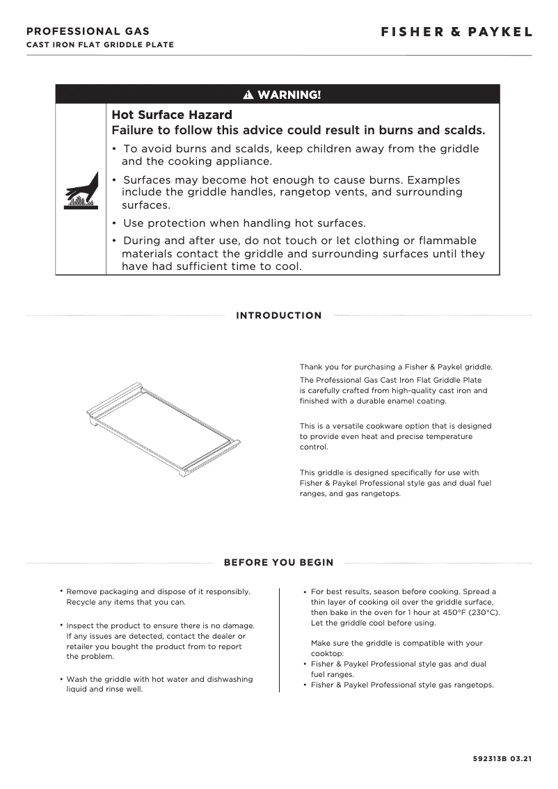 Page n°1 - Manuel utilisateur Fisher & Paykel GPRG12