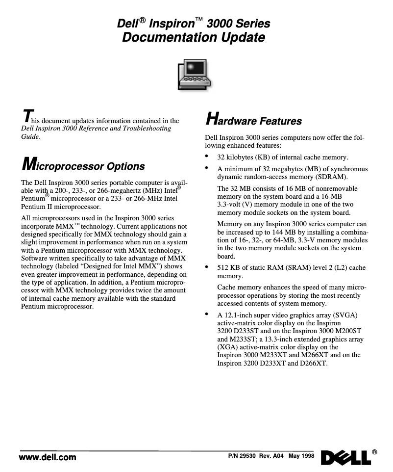 Page 1 de la notice Manuel utilisateur Dell Inspiron 3200