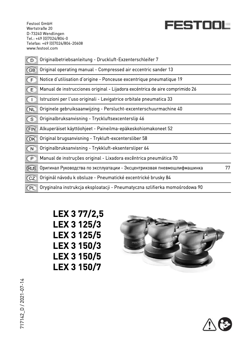 Page 1 de la notice Manuel utilisateur Festool LEX 3 125/5