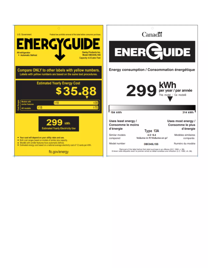 Page 1 de la notice Label énergétique Danby DBC045L1SS
