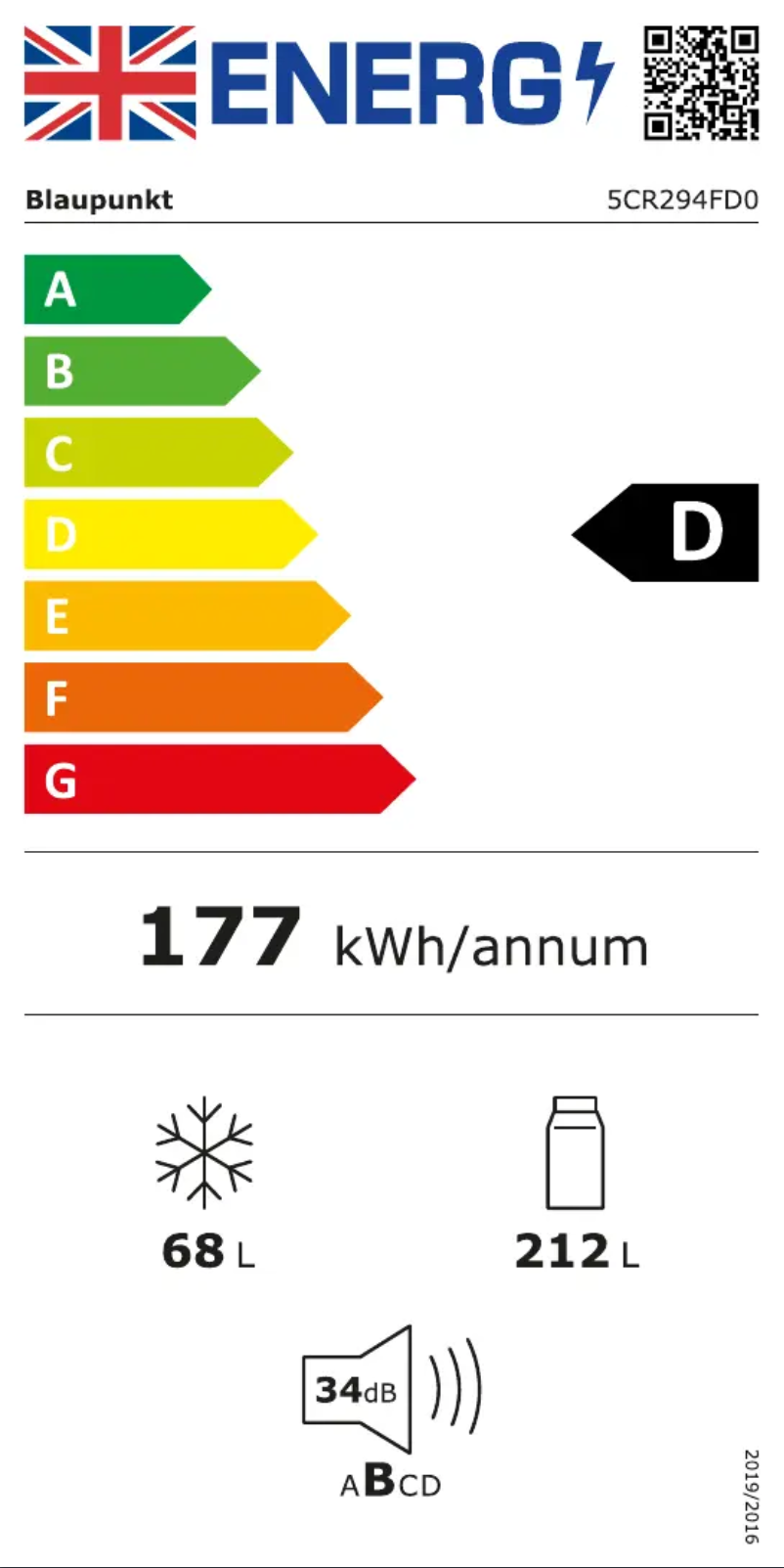 Page 1 of the manual Energy Label Blaupunkt 5CR294FD0