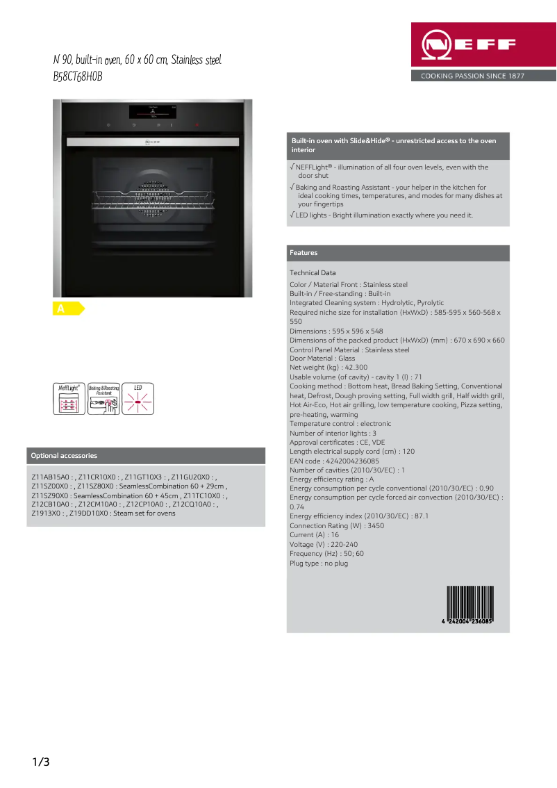 Page n°1 - Fiche technique Neff B58CT68H0B