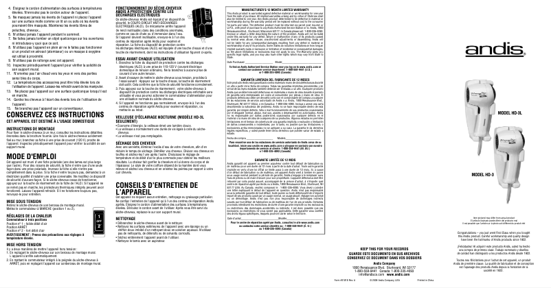 Image de la première page du manuel de l'appareil HD-3L