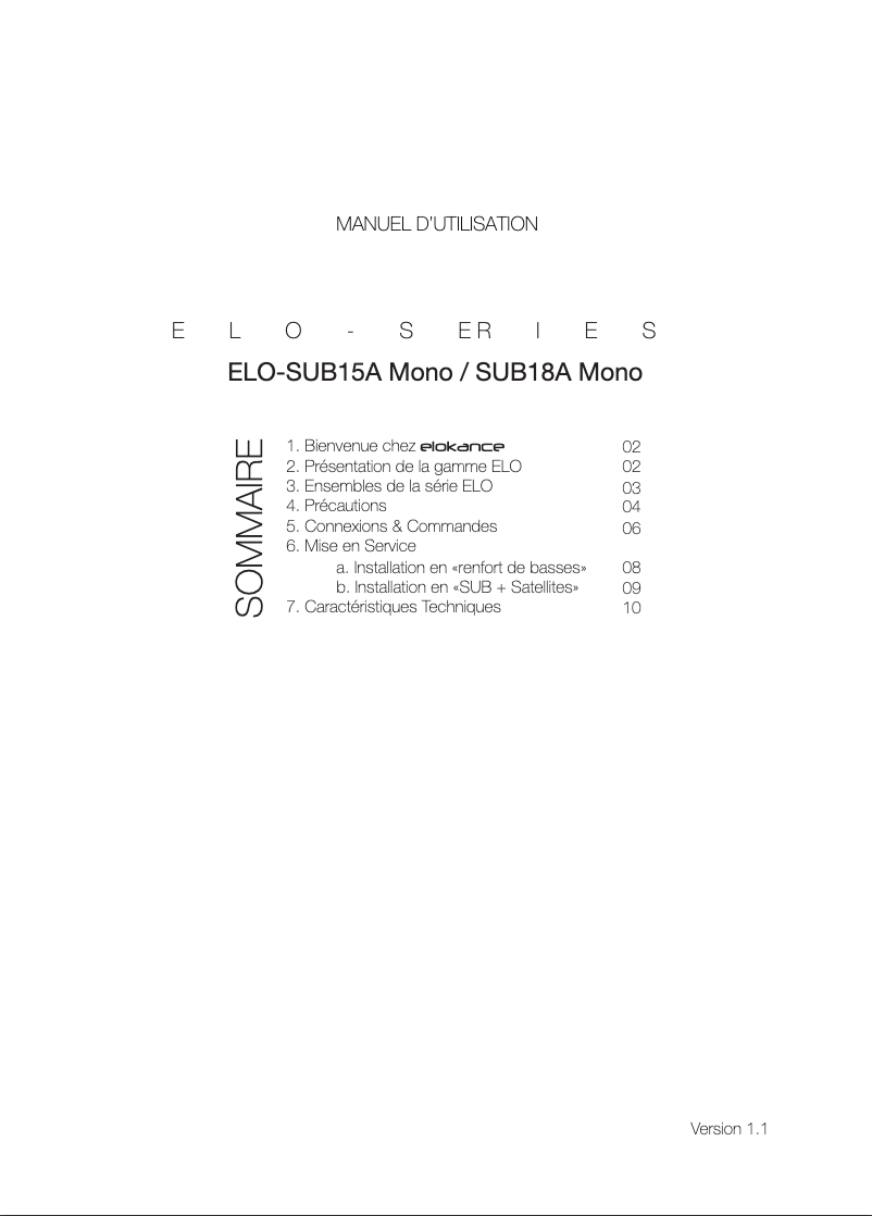 Page n°1 - Manuel utilisateur Elokance Elo-Sub18A Mono
