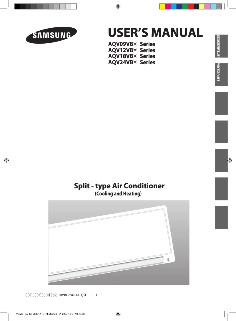 Page 1 de la notice Manuel utilisateur Samsung AQV18VBGN
