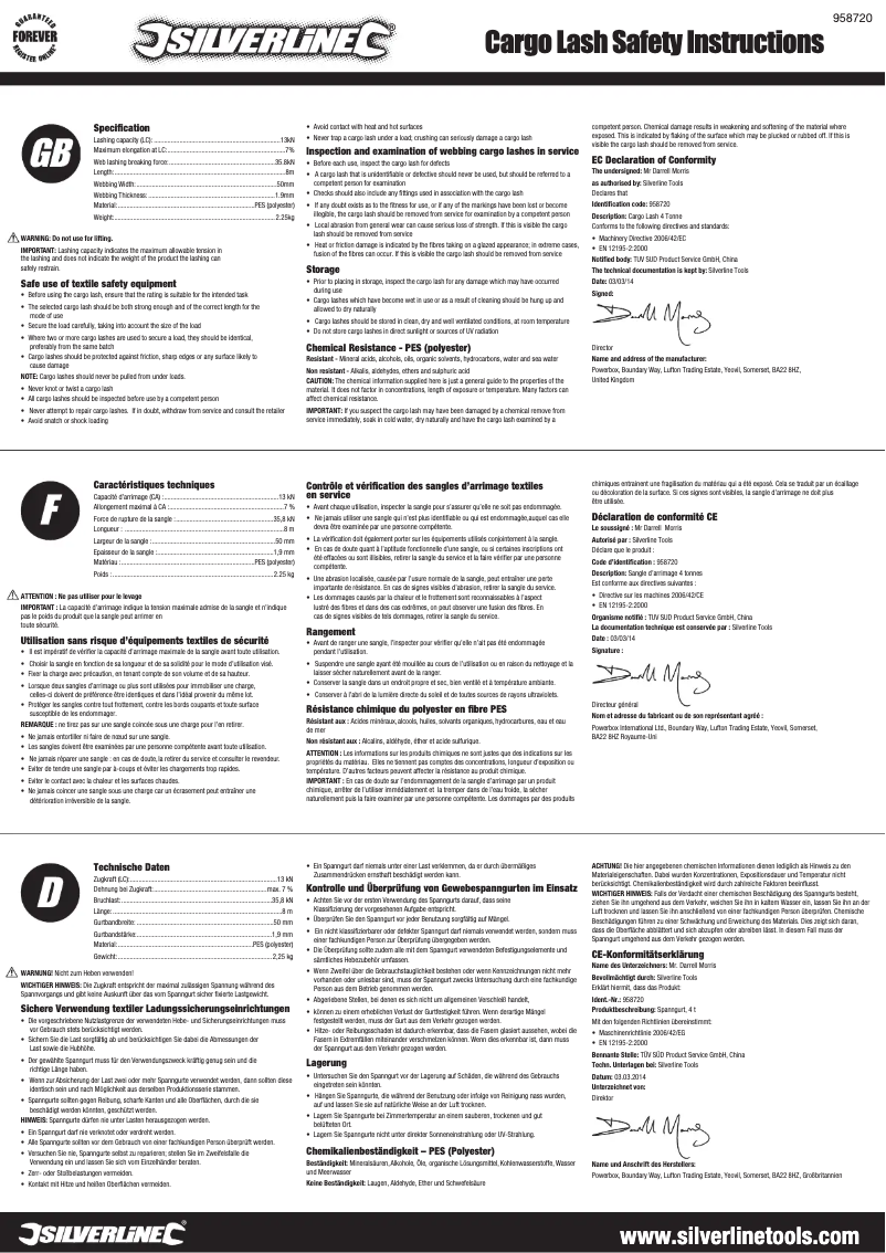 Page n°1 - Manuel utilisateur Silverline 958720