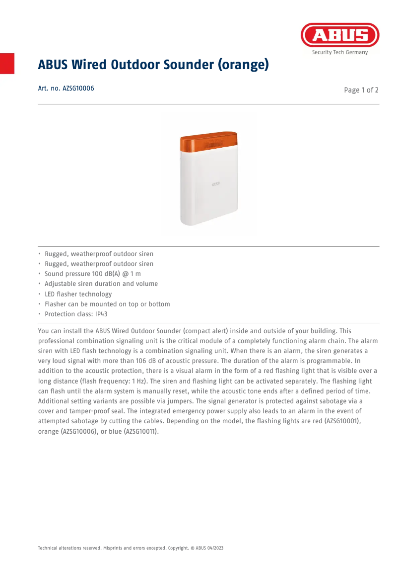 Image de la première page du manuel de l'appareil AZSG10006