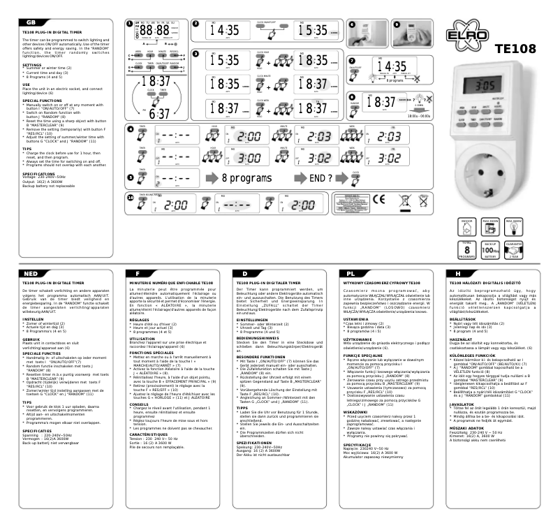 Page 1 de la notice Manuel utilisateur Elro TE108