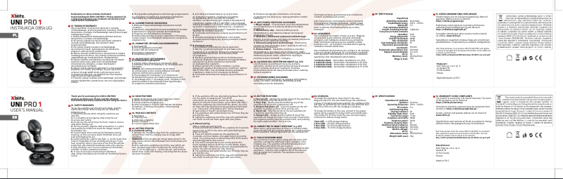 Page 1 de la notice Manuel utilisateur Xblitz Uni Pro 1