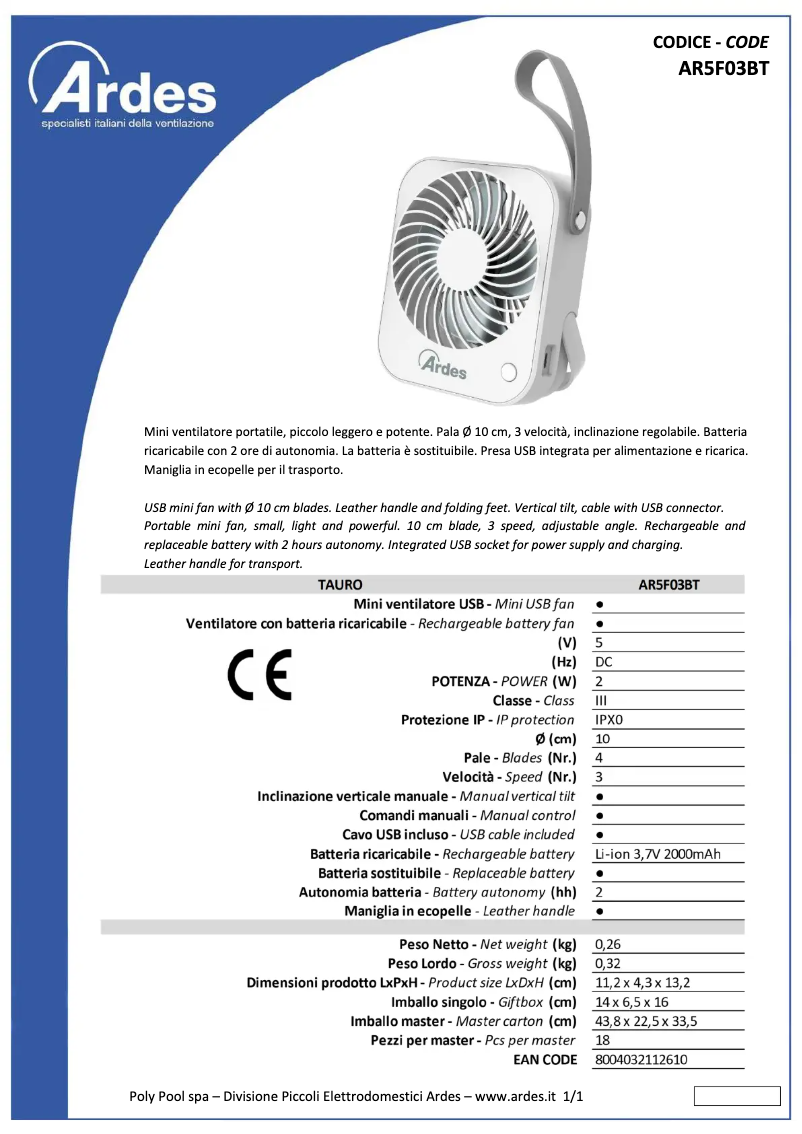 Página 1 del manual Ficha técnica Ardes AR5F03BT