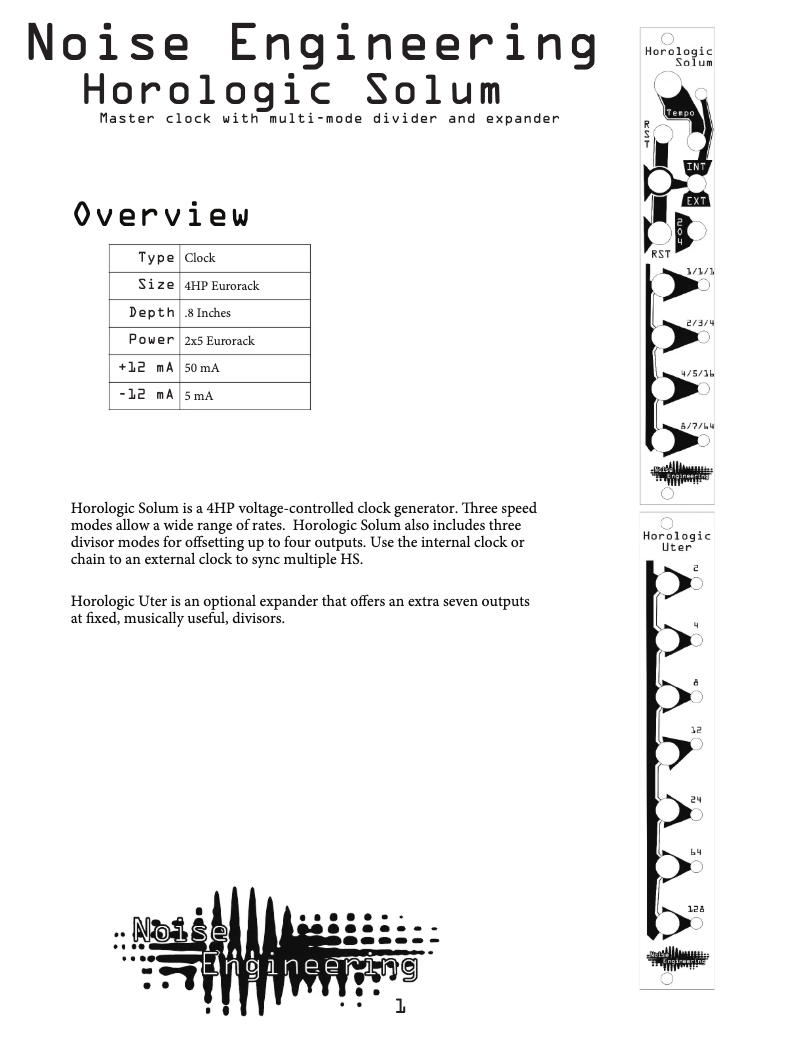 Page n°1 - Manuel utilisateur Noise Engineering Horologic Solum