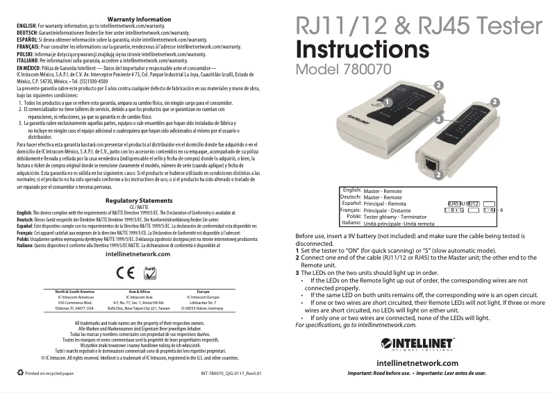 Page n°1 - Manuel utilisateur Intellinet 780070