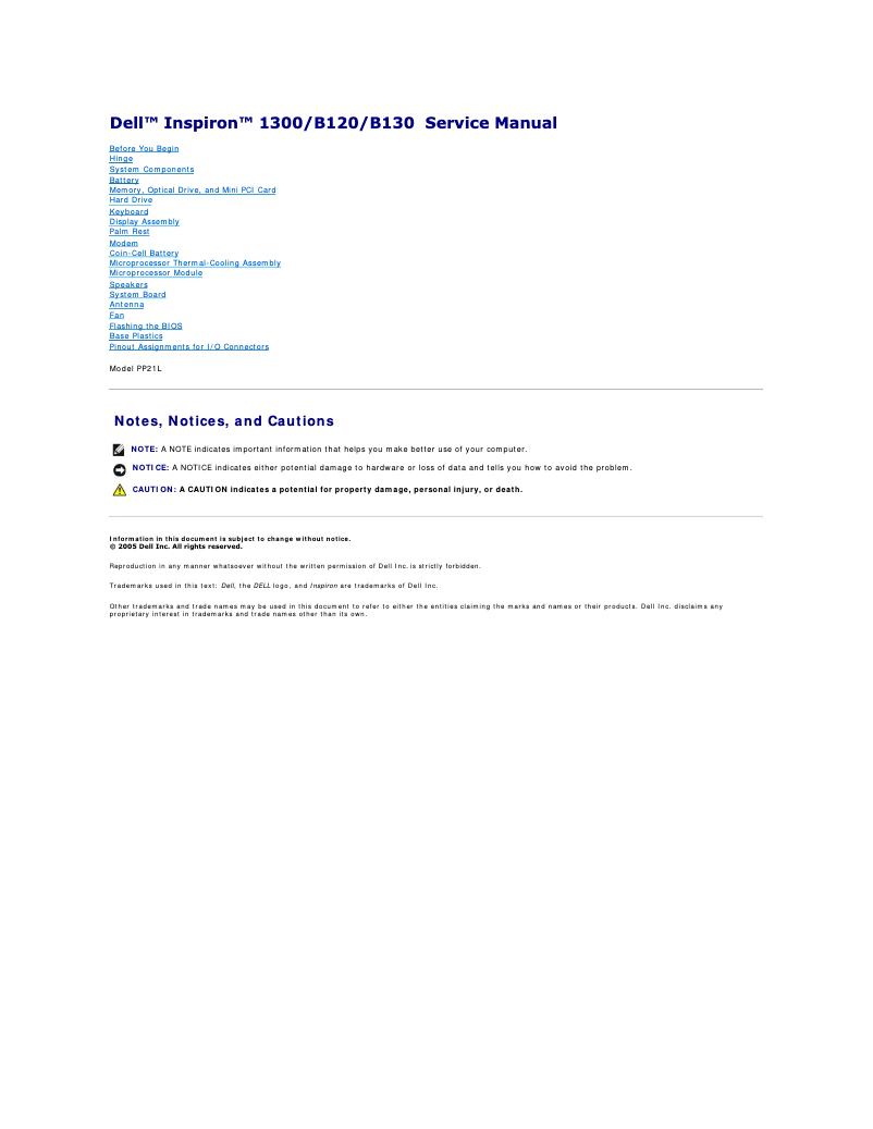 Page n°1 - Manuel utilisateur Dell Inspiron 1300