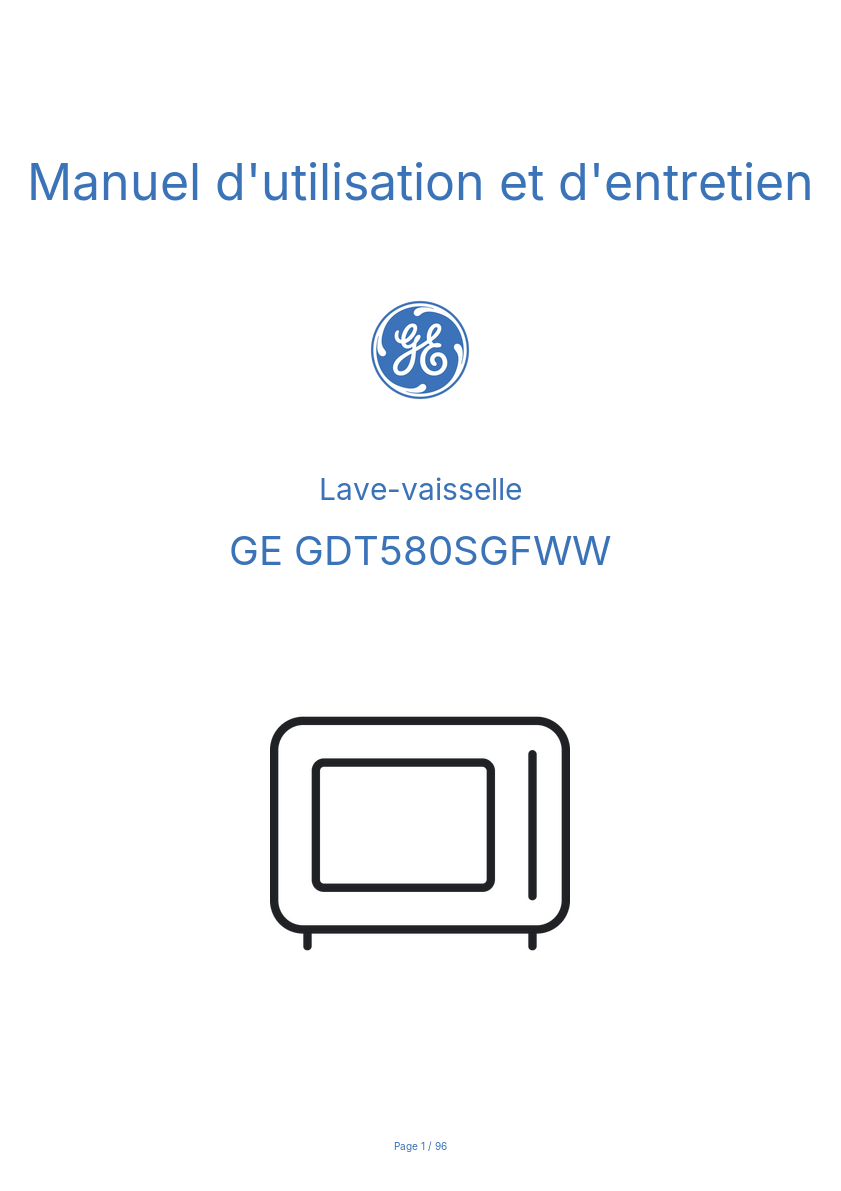 Page n°1 - Manuel d'utilisation et d'entretien GE GDT580SGFWW