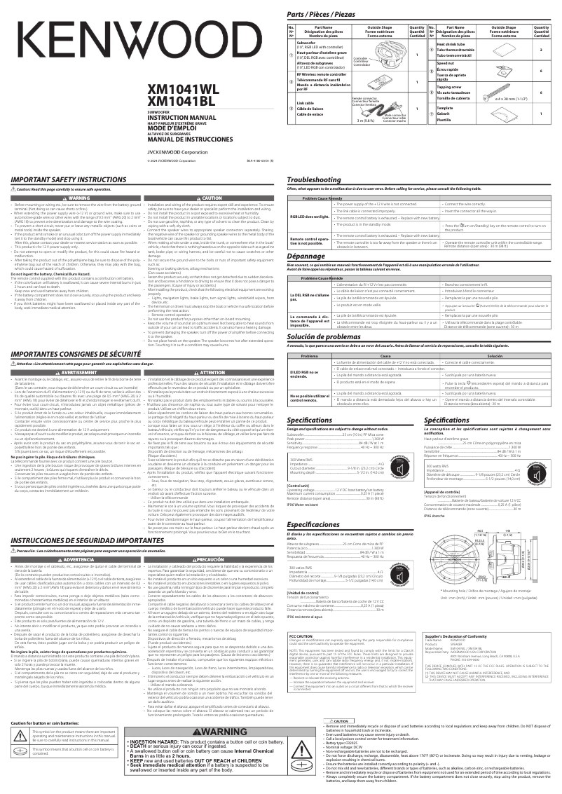 Page 1 de la notice Manuel utilisateur Kenwood Excelon XM1041WL