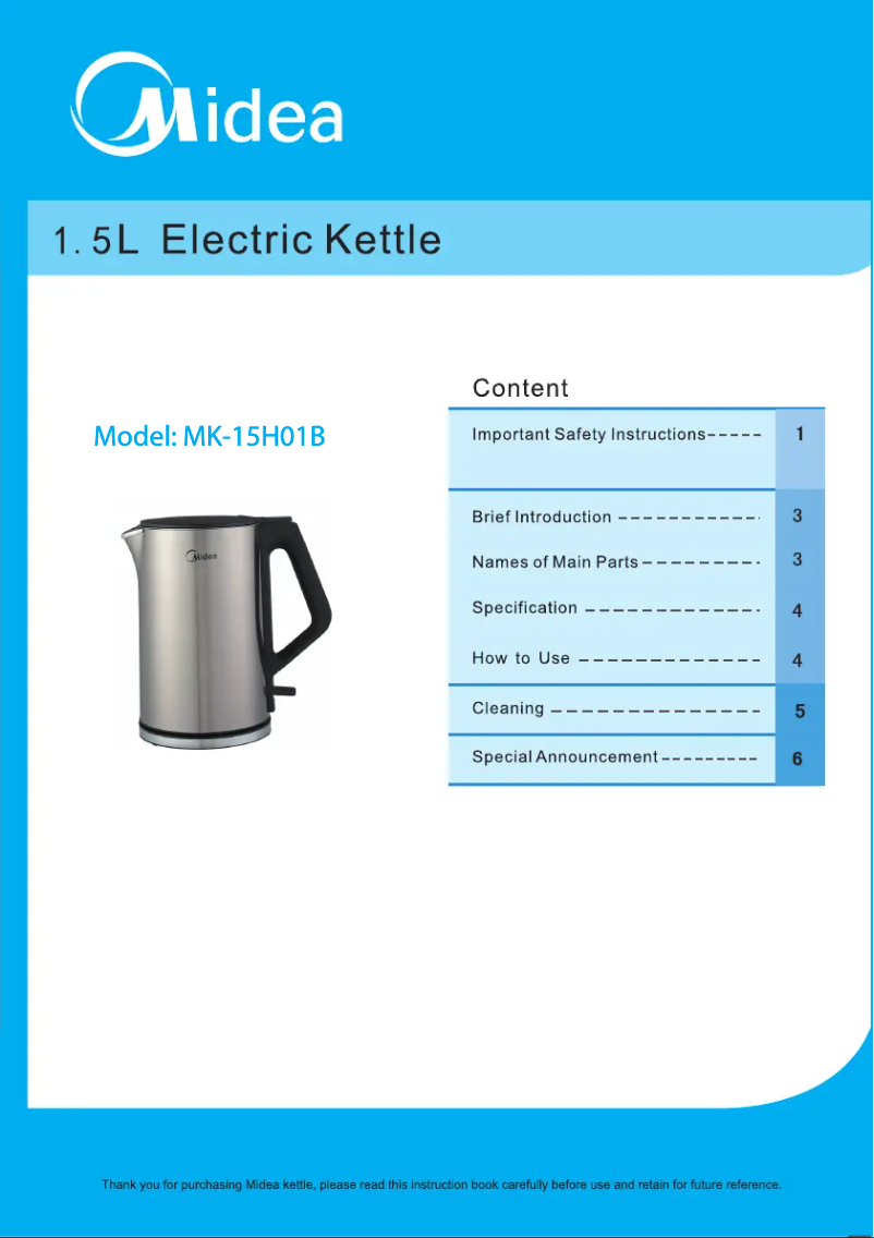 Page 1 de la notice Manuel utilisateur Midea MK-15H01B