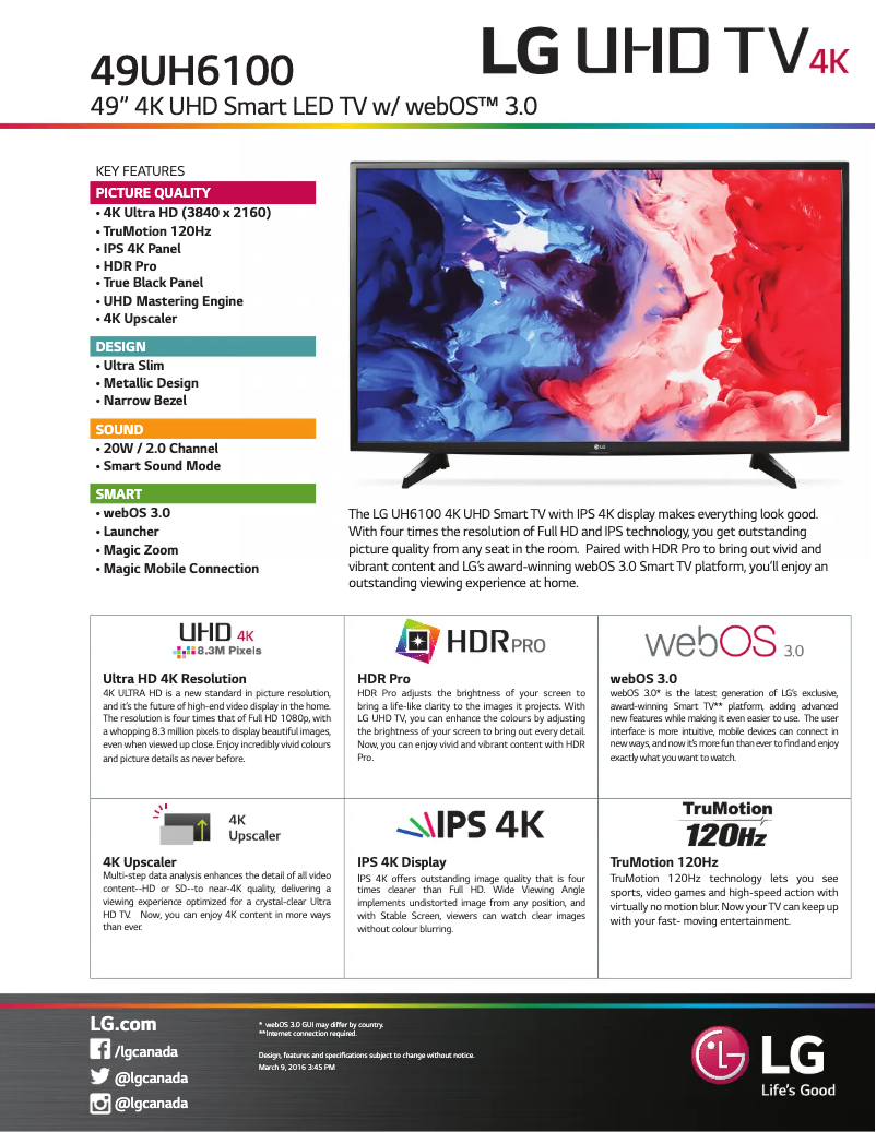 Image de la première page du manuel de l'appareil 49UH6100