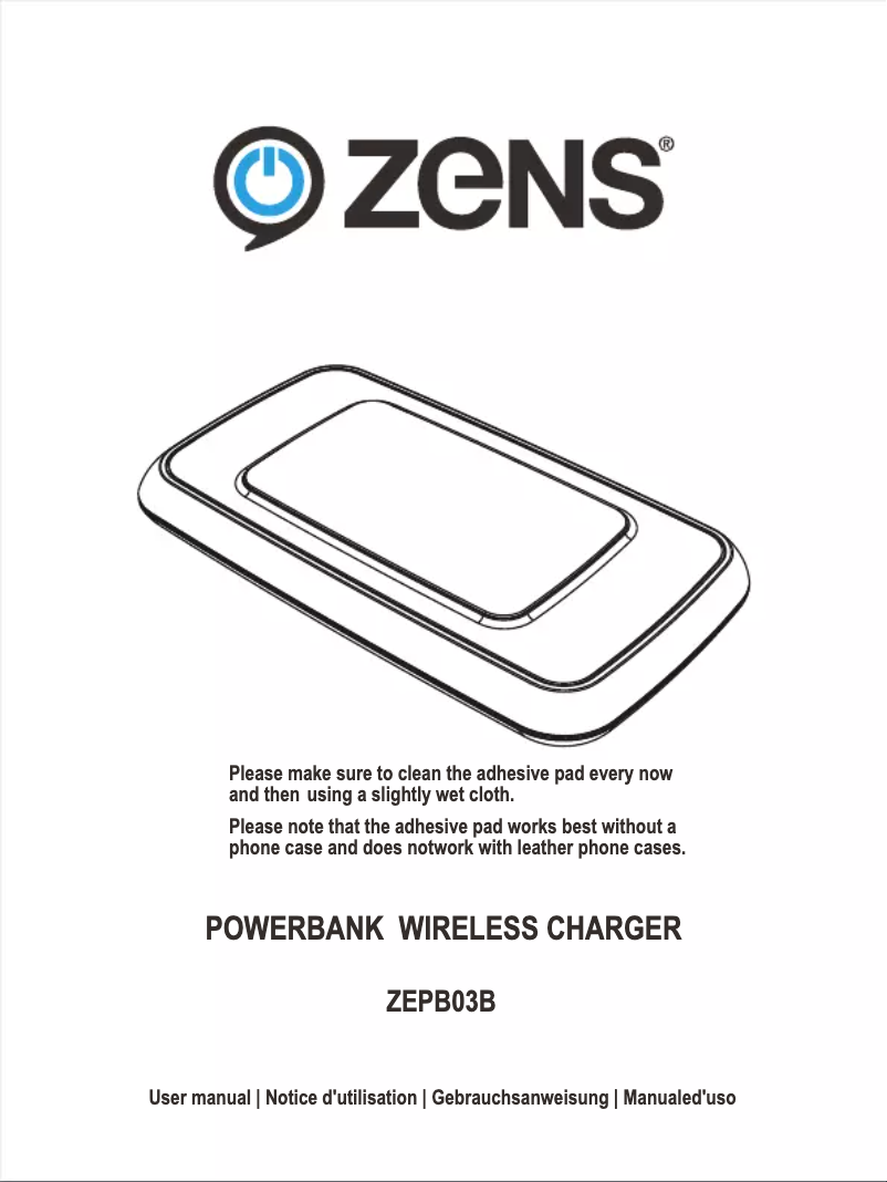 Page 1 de la notice Manuel utilisateur Zens Wireless Charger ZEPB03B