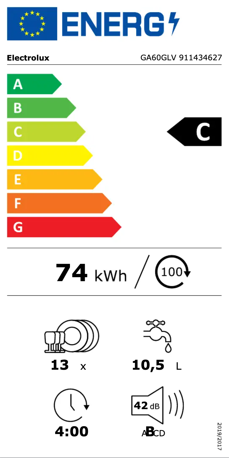 Page n°1 - Label énergétique Electrolux GA60GLV